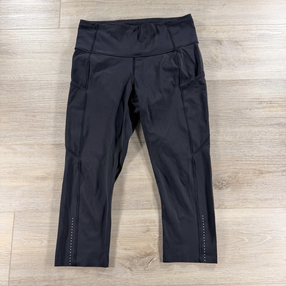 Lululemon Fast And Free Crop II Nulux Leggings 19" 8 Black Reflective
